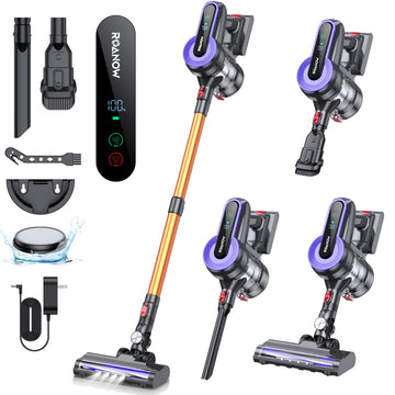 Roanow Cordless Vacuum Cleaner, 38KPA/450W/55Mins Stick Vacuum for Home Hardwood Floor Carpet Pet Hair Car