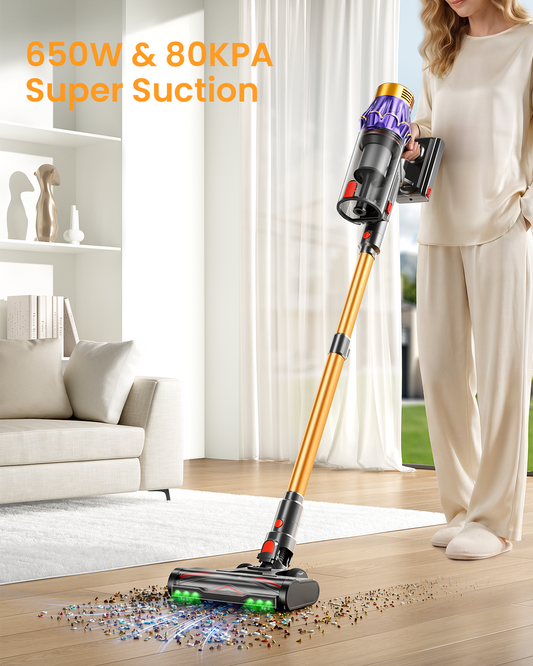 VAKERR M9/Y9 80KPA Cordless Vacuum Cleaner 650W Strong Suction Stick Vacuum 80Mins Runtime for Hard Floor Pet Hair and Carpet